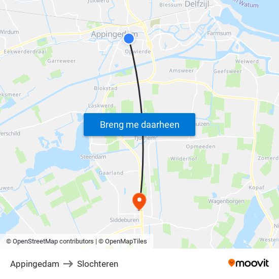 Appingedam to Slochteren map