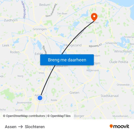 Assen to Slochteren map