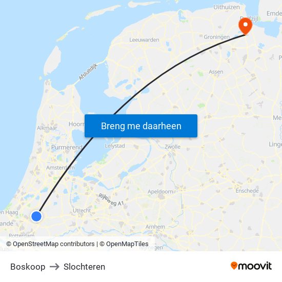 Boskoop to Slochteren map