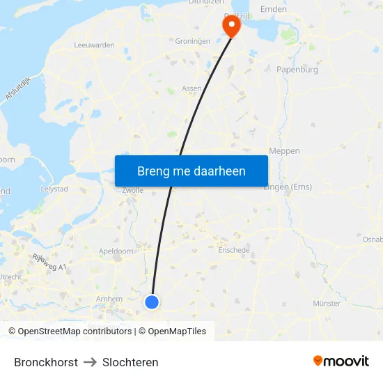 Bronckhorst to Slochteren map