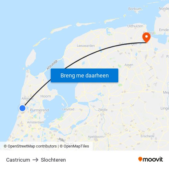 Castricum to Slochteren map