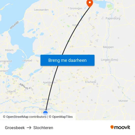 Groesbeek to Slochteren map