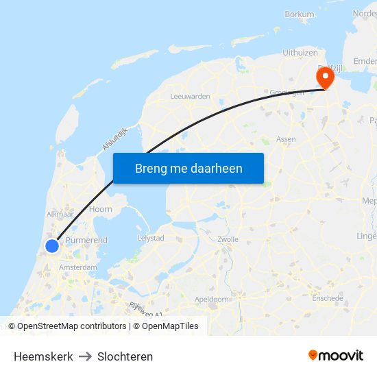 Heemskerk to Slochteren map