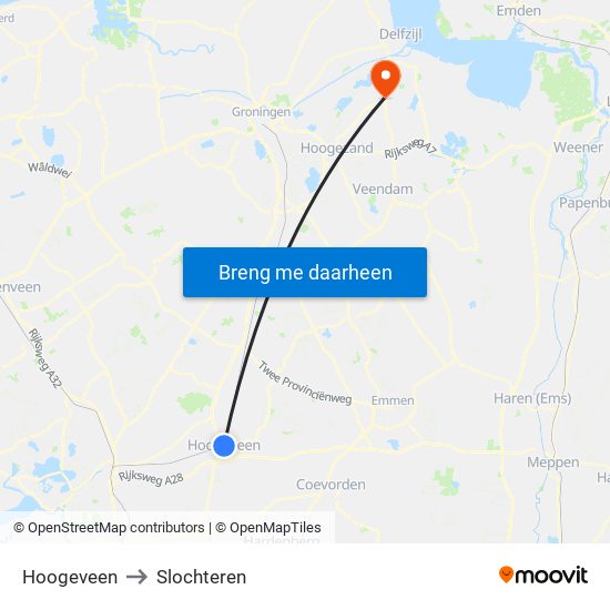 Hoogeveen to Slochteren map