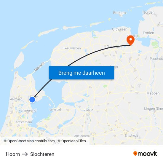 Hoorn to Slochteren map