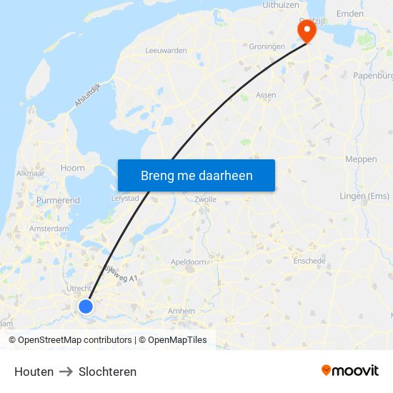 Houten to Slochteren map