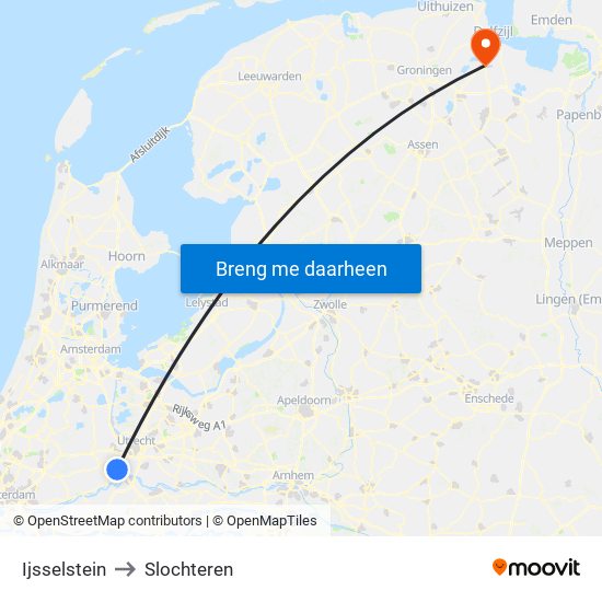 Ijsselstein to Slochteren map