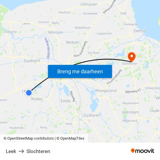 Leek to Slochteren map