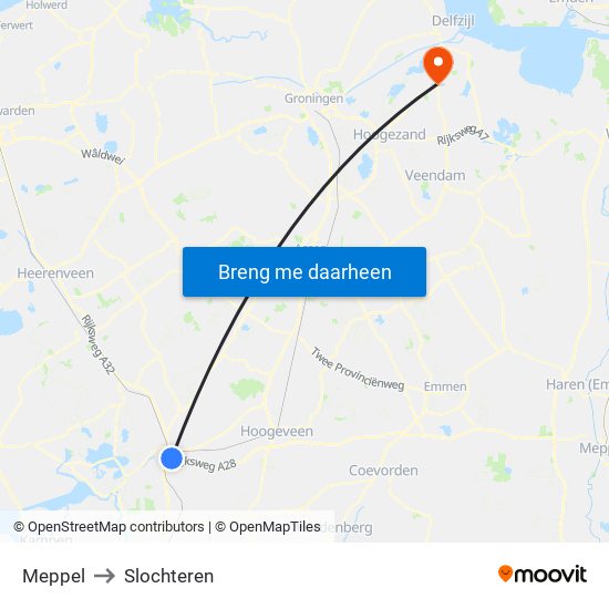 Meppel to Slochteren map