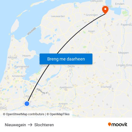 Nieuwegein to Slochteren map