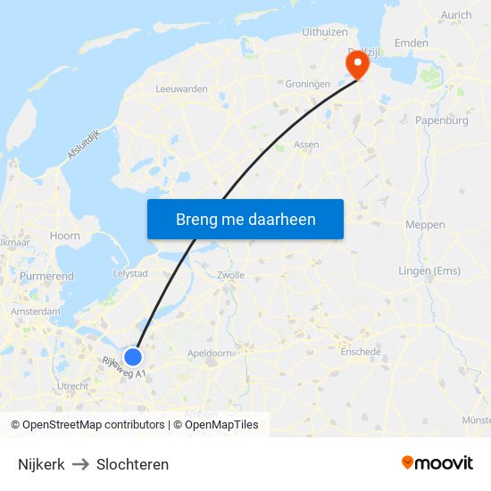 Nijkerk to Slochteren map