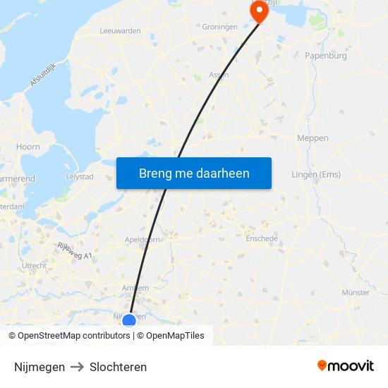 Nijmegen to Slochteren map