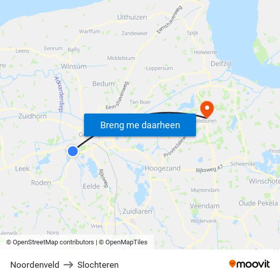 Noordenveld to Slochteren map