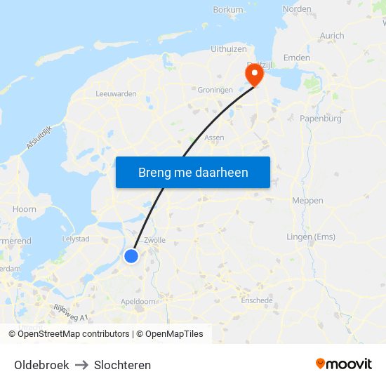 Oldebroek to Slochteren map
