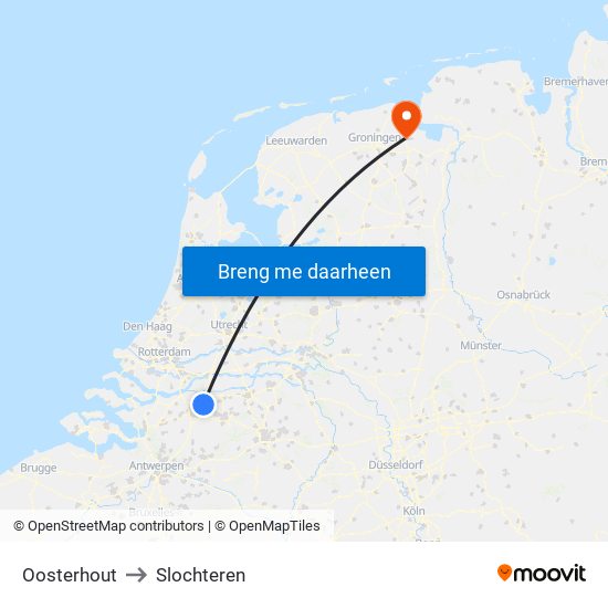 Oosterhout to Slochteren map