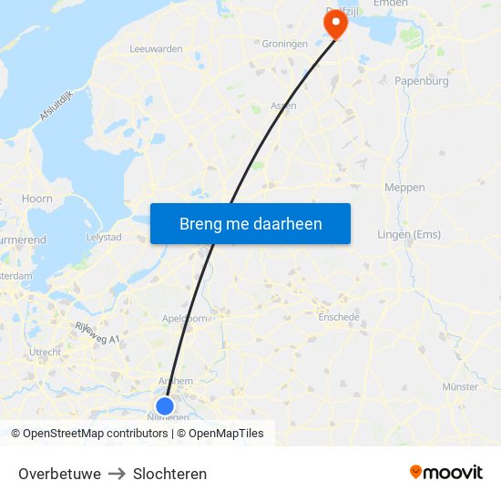 Overbetuwe to Slochteren map