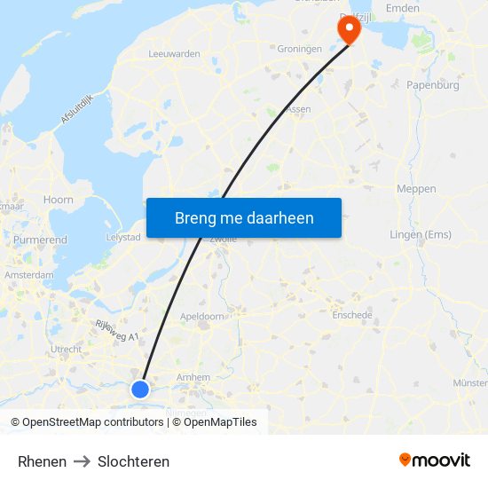 Rhenen to Slochteren map