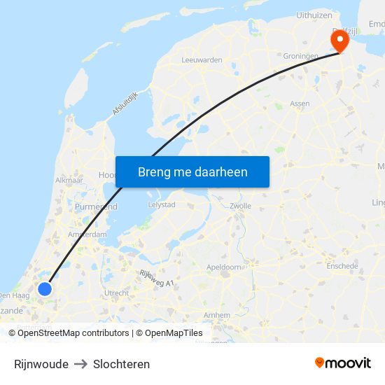Rijnwoude to Slochteren map