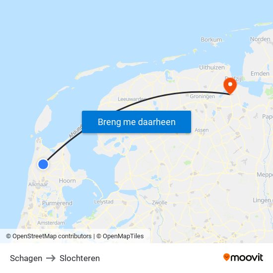 Schagen to Slochteren map