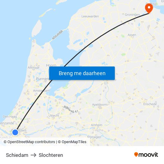 Schiedam to Slochteren map
