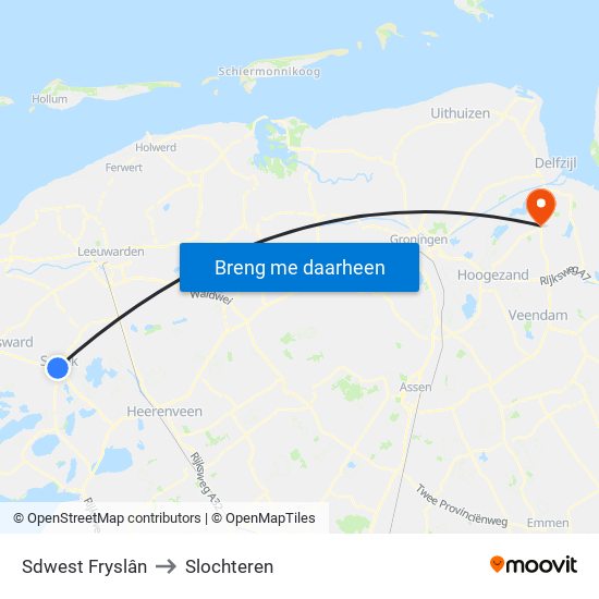 Sdwest Fryslân to Slochteren map