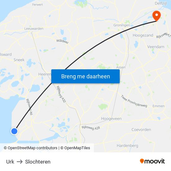 Urk to Slochteren map