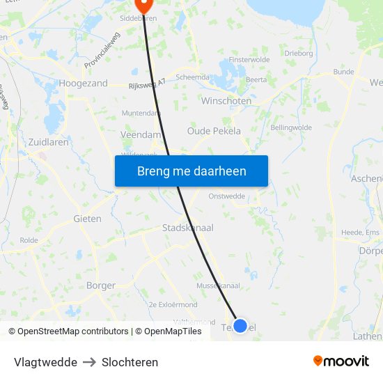 Vlagtwedde to Slochteren map