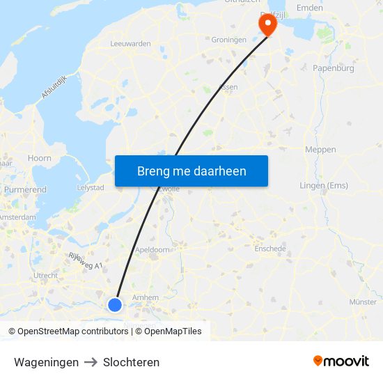 Wageningen to Slochteren map