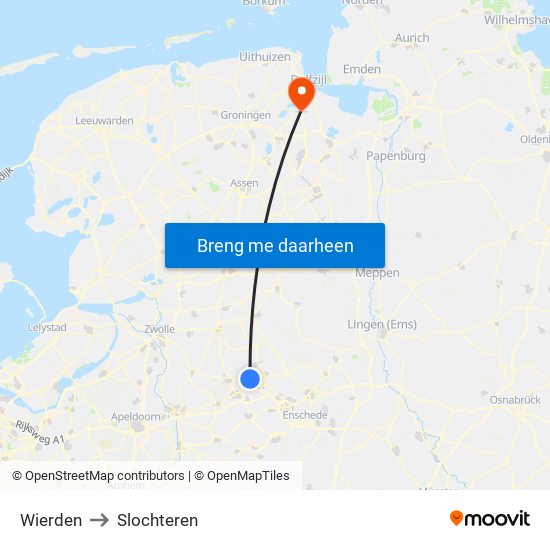 Wierden to Slochteren map