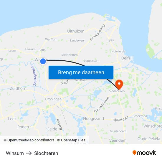 Winsum to Slochteren map