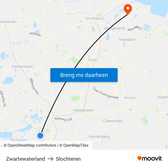 Zwartewaterland to Slochteren map