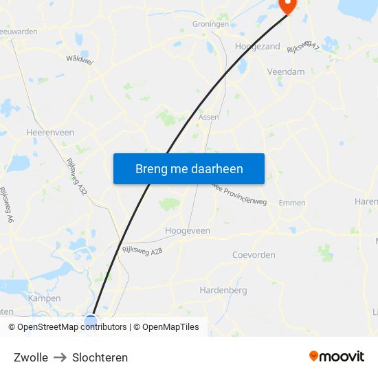 Zwolle to Slochteren map