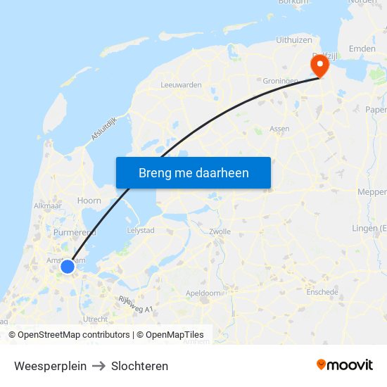 Weesperplein to Slochteren map