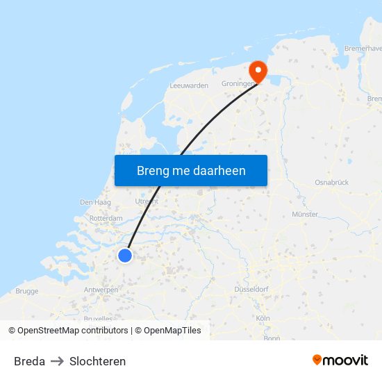 Breda to Slochteren map