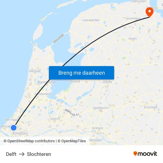 Delft to Slochteren map