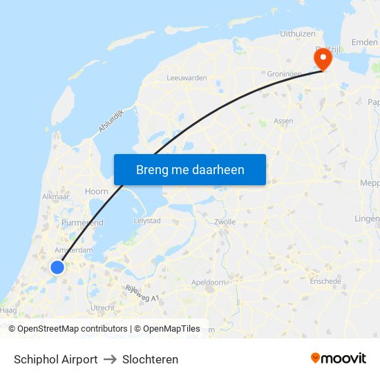 Schiphol Airport to Slochteren map