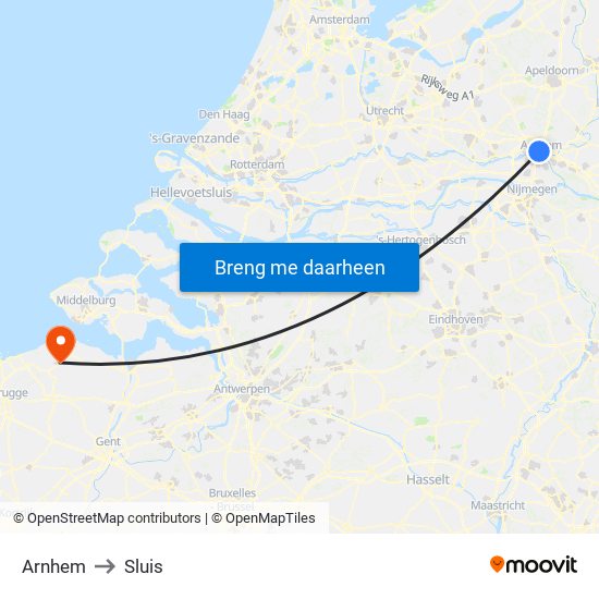 Arnhem to Sluis map