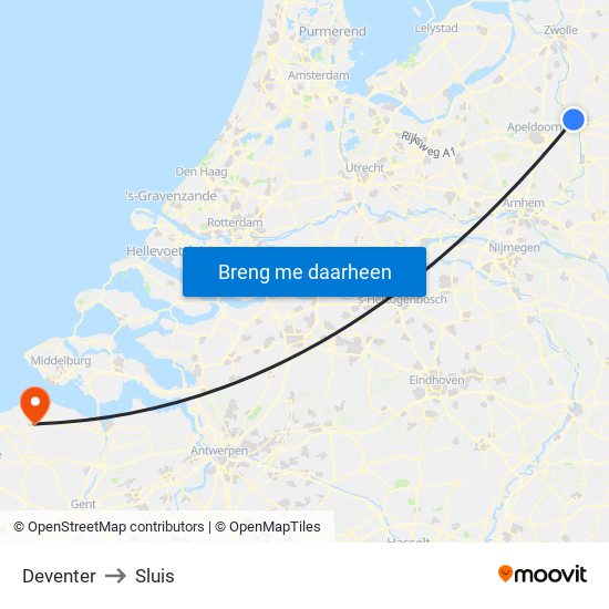 Deventer to Sluis map