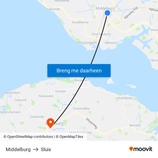 Middelburg to Sluis map