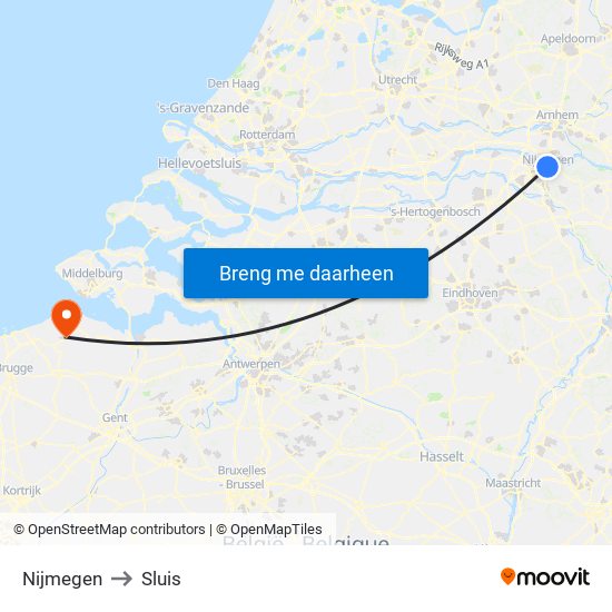 Nijmegen to Sluis map