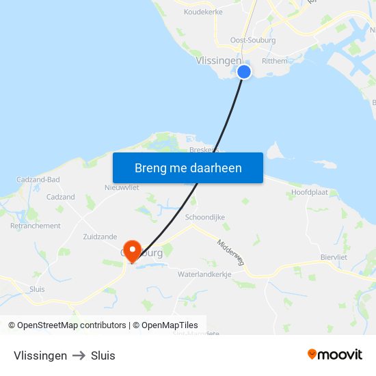 Vlissingen to Sluis map