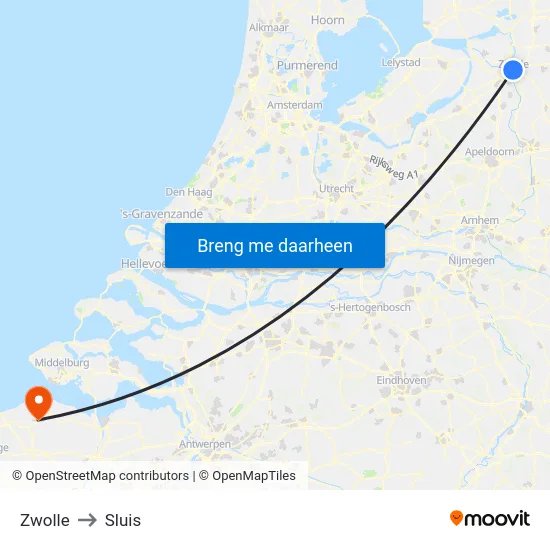 Zwolle to Sluis map