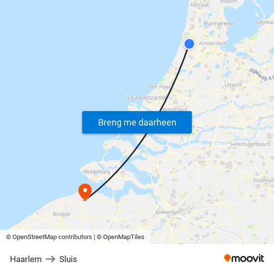 Haarlem to Sluis map