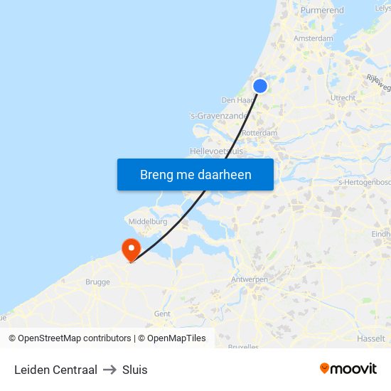 Leiden Centraal to Sluis map