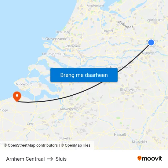 Arnhem Centraal to Sluis map