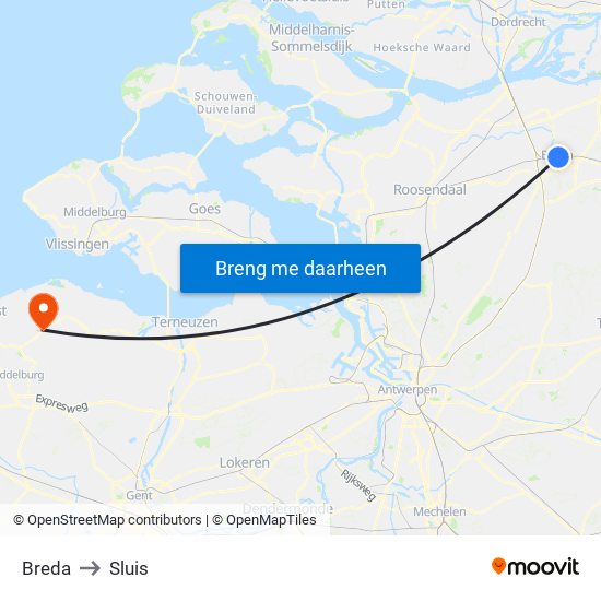 Breda to Sluis map
