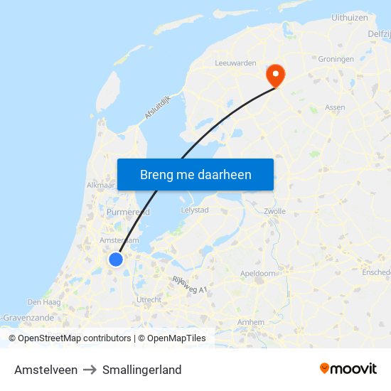 Amstelveen to Smallingerland map