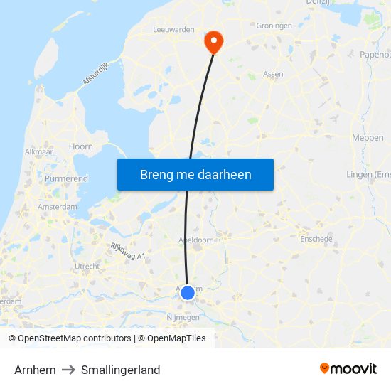Arnhem to Smallingerland map