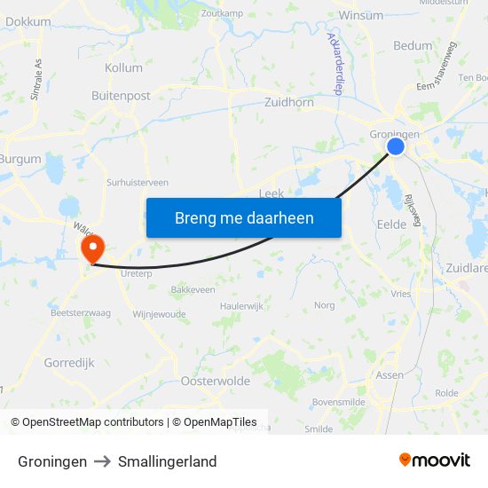 Groningen to Smallingerland map