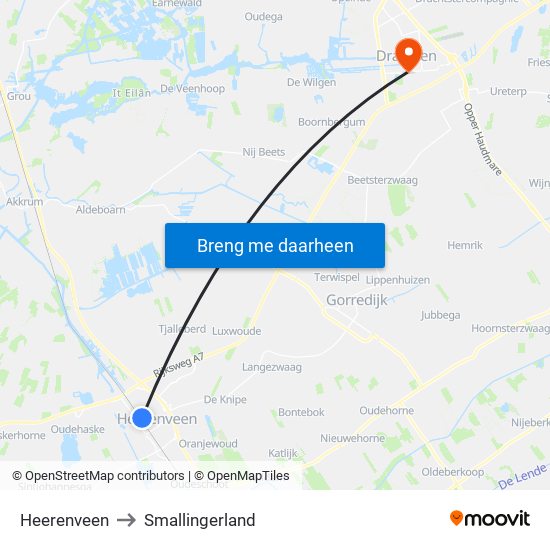 Heerenveen to Smallingerland map